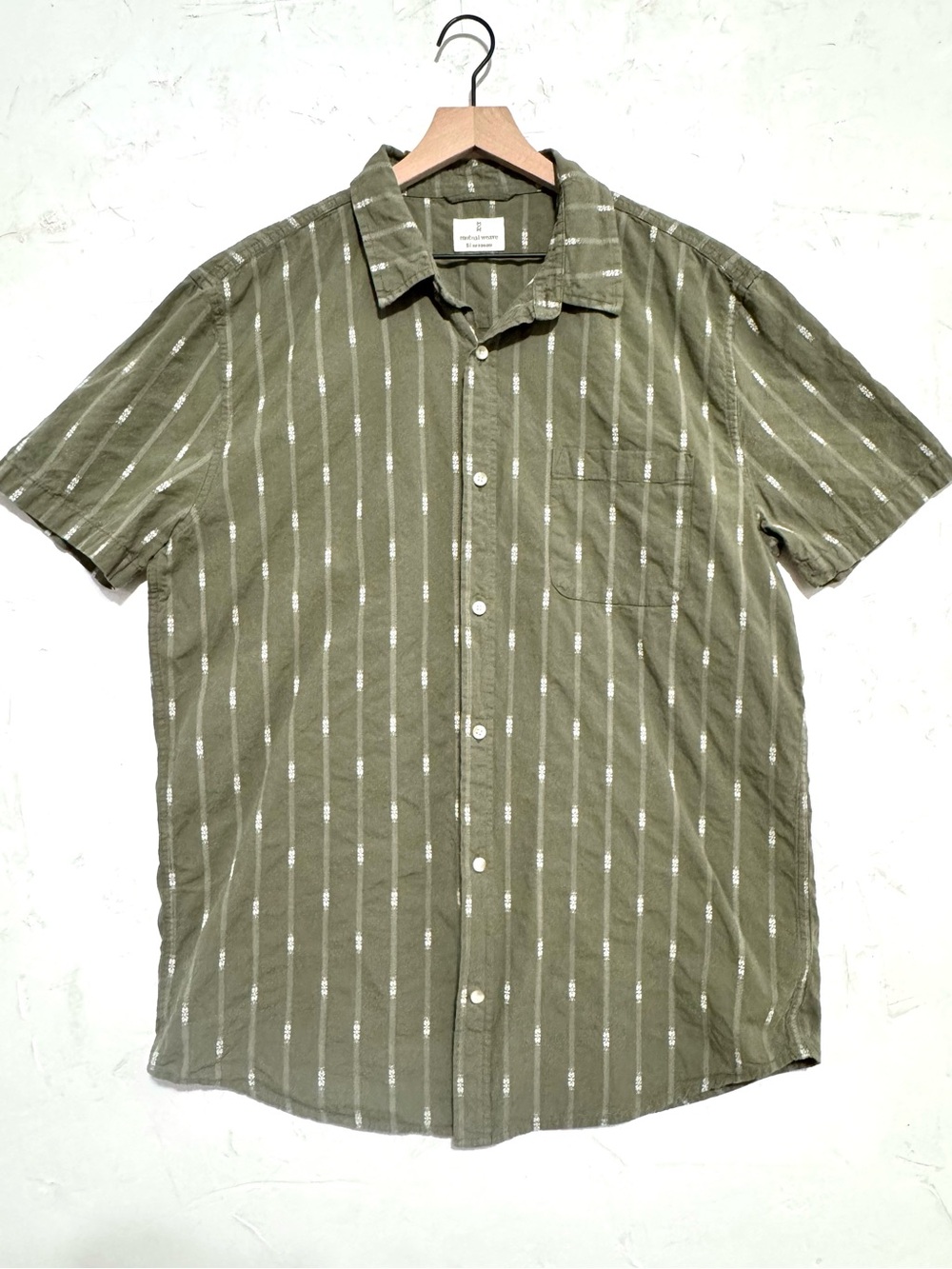 Mutual Weave Olive Green Striped Resort Button Up Shirt XL